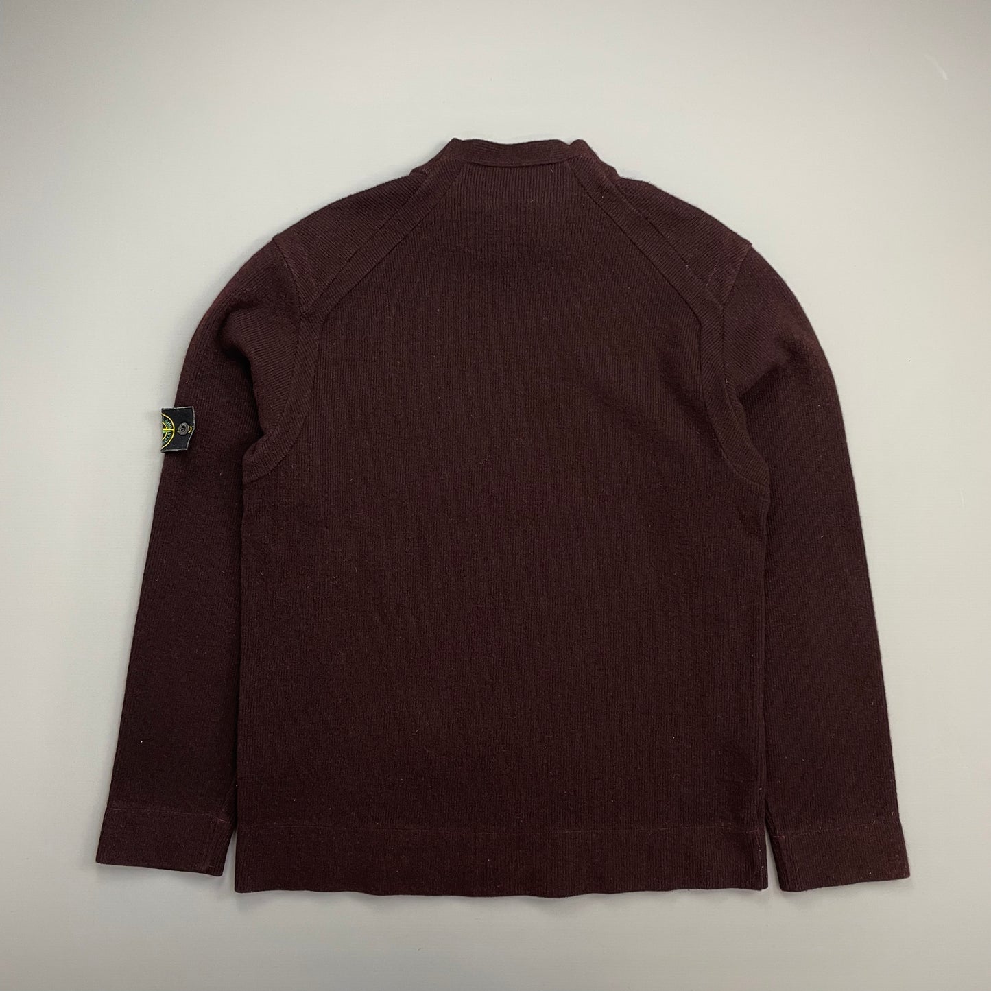 Stone Island Burgundy AW02 Wool Blend Fine Rib Knit Mockneck Jumper