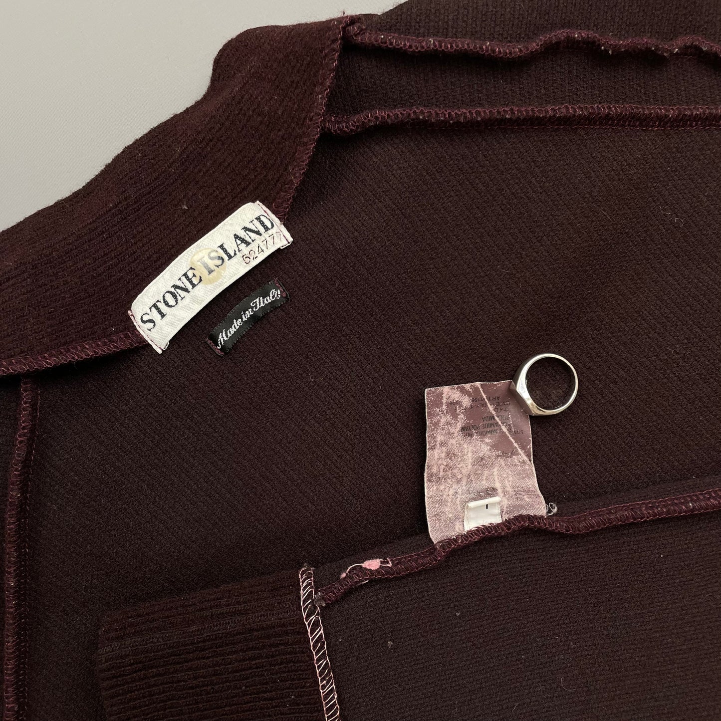 Stone Island Burgundy AW02 Wool Blend Fine Rib Knit Mockneck Jumper