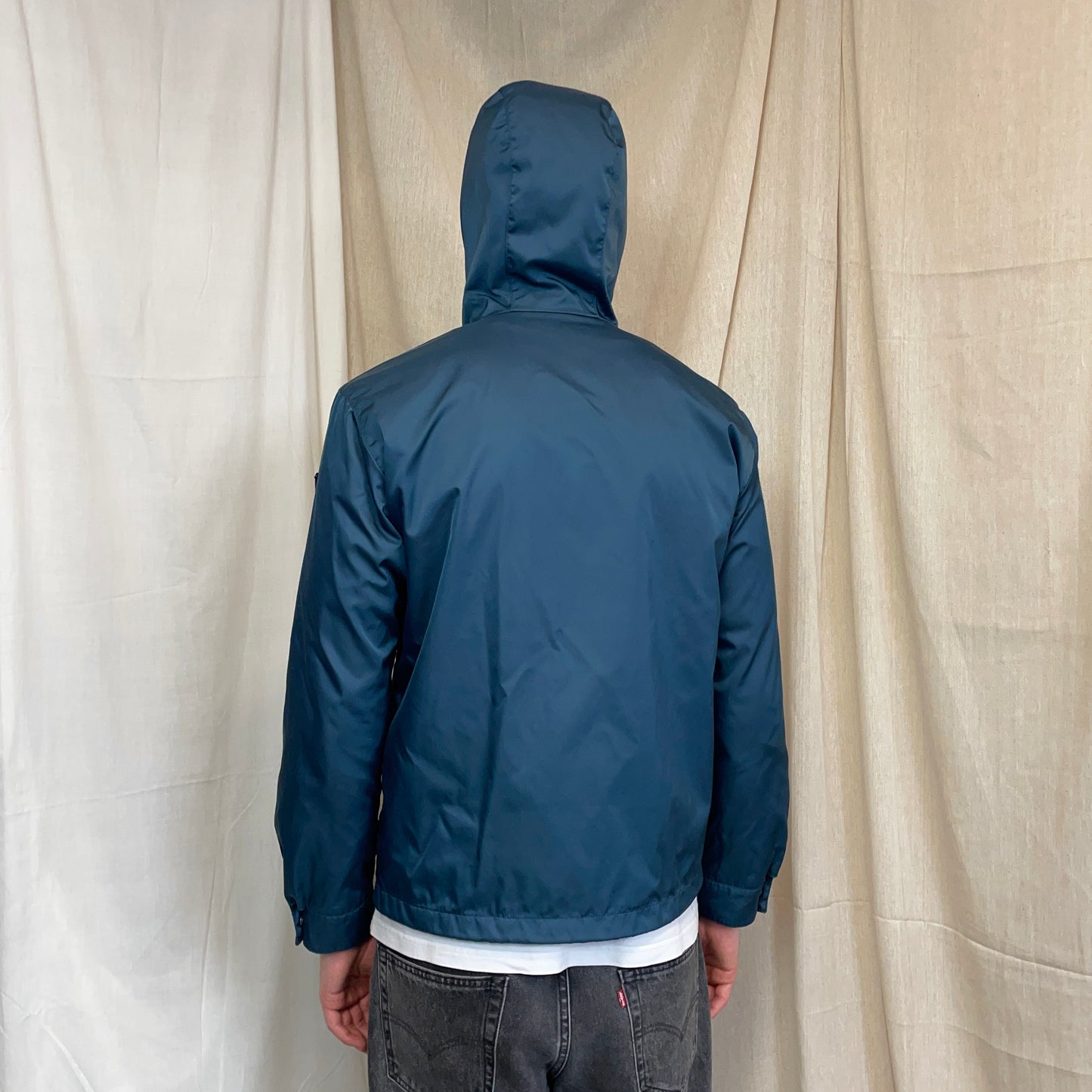 Prada Mainline Teal Blue 2014 Nylon Hooded Plaque Jacket
