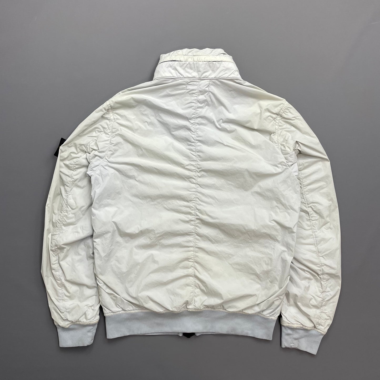 Stone Island White SS20 Garment Dyed Crinkle Reps Concealed Hood Jacket