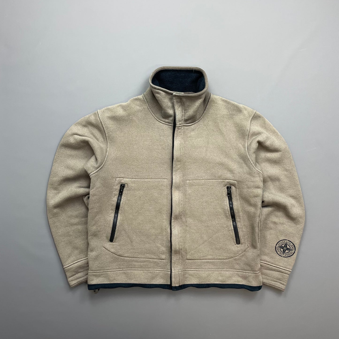 Stone Island Beige AW03 Fleece-Lined Cotton Zip Jacket