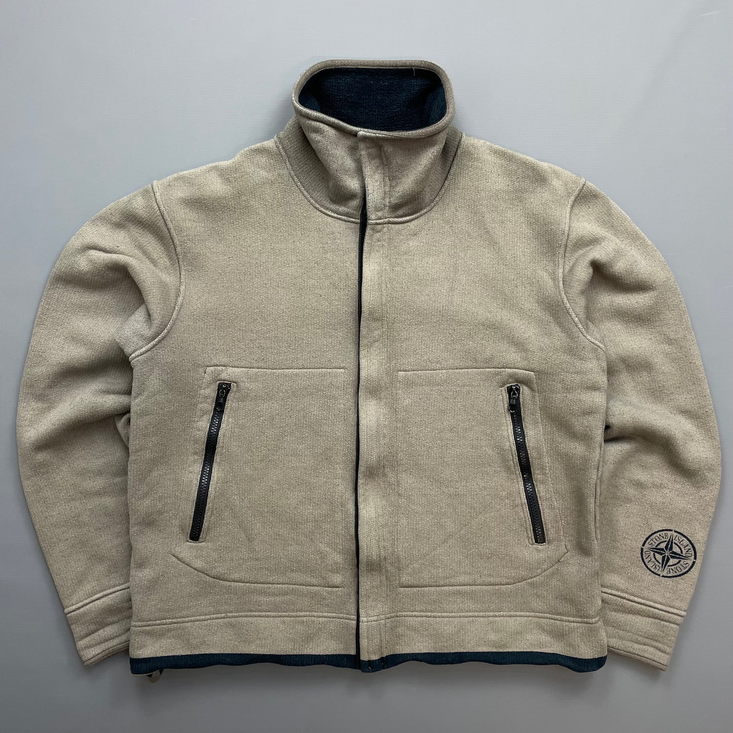 Stone Island Beige AW03 Fleece-Lined Cotton Zip Jacket