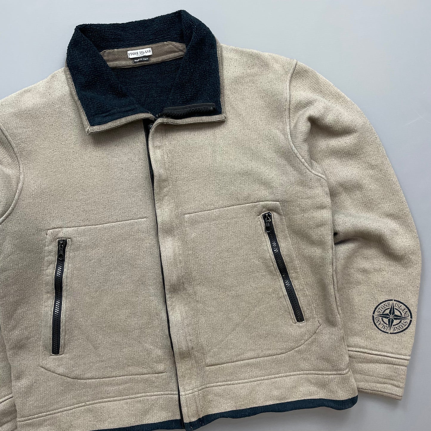 Stone Island Beige AW03 Fleece-Lined Cotton Zip Jacket