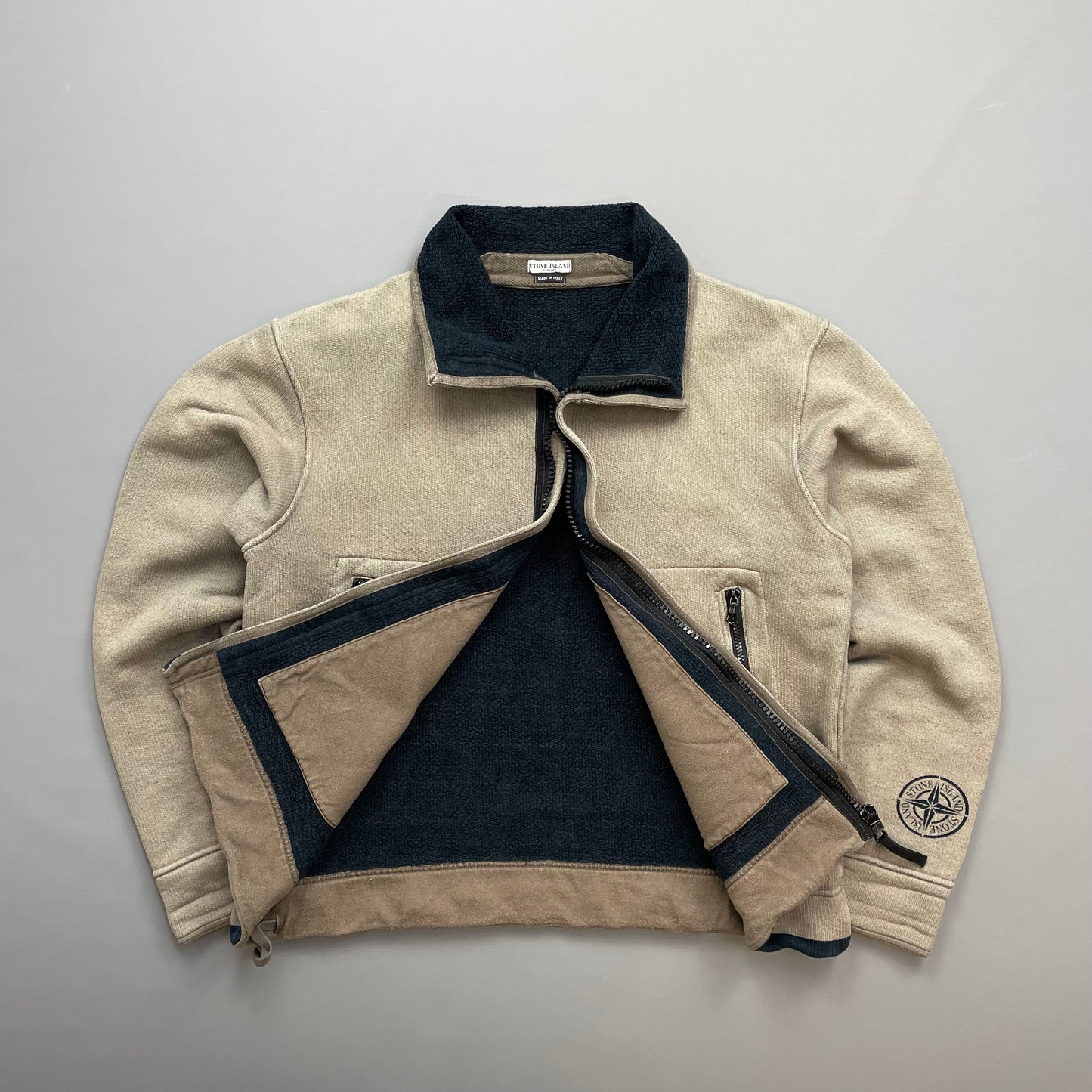 Stone Island Beige AW03 Fleece-Lined Cotton Zip Jacket