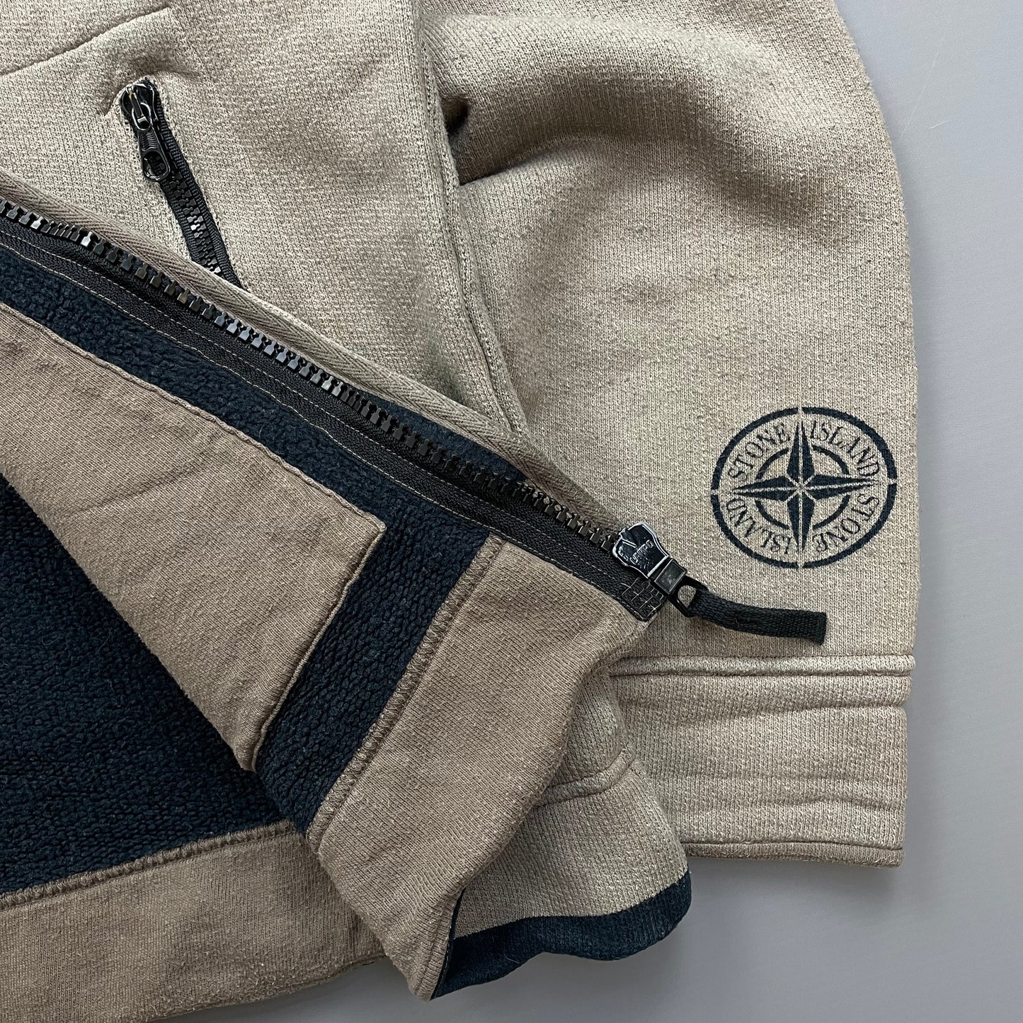 Stone Island Beige AW03 Fleece-Lined Cotton Zip Jacket