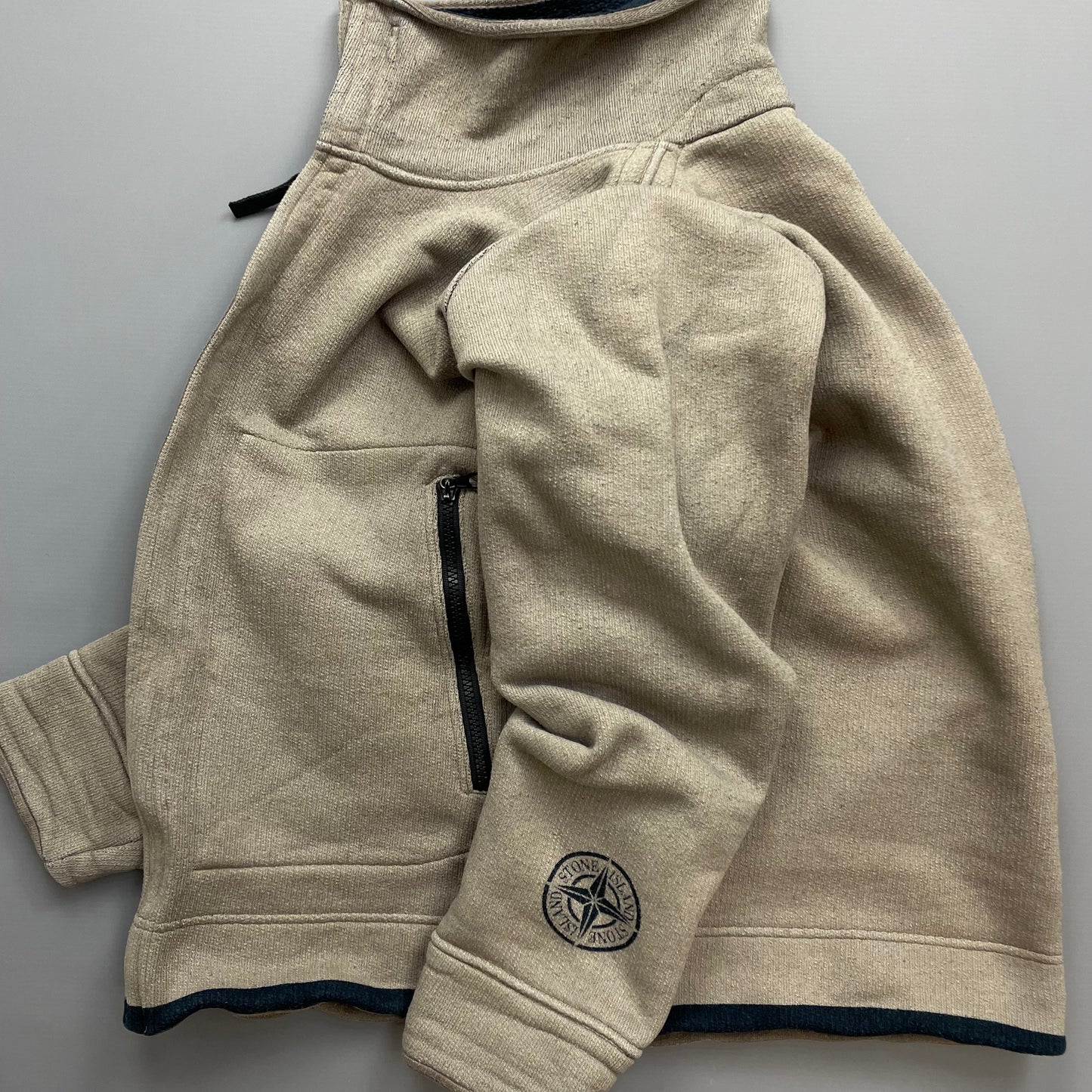 Stone Island Beige AW03 Fleece-Lined Cotton Zip Jacket
