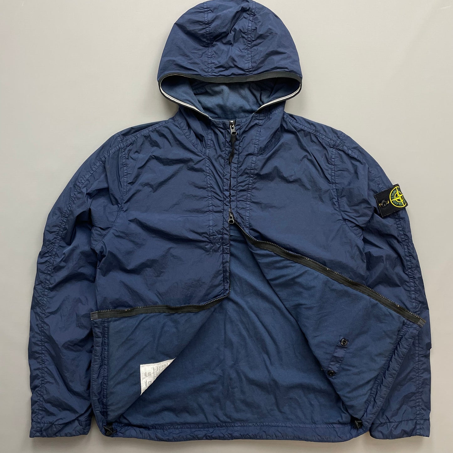 Stone Island Blue SS19 Garment Dyed Crinkle Reps NY Lined Hooded Jacket