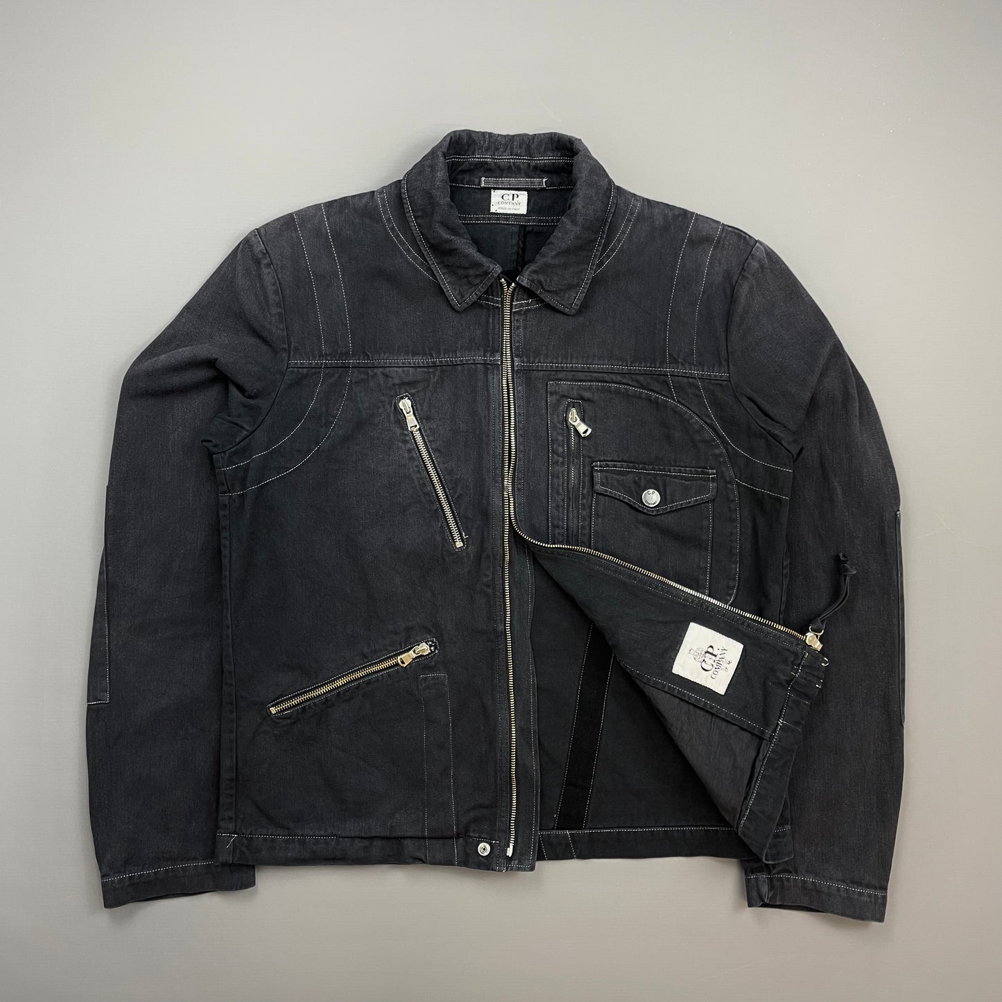 C.P. Company Navy SS06 Denim Contrast Stitch Collared Biker Jacket