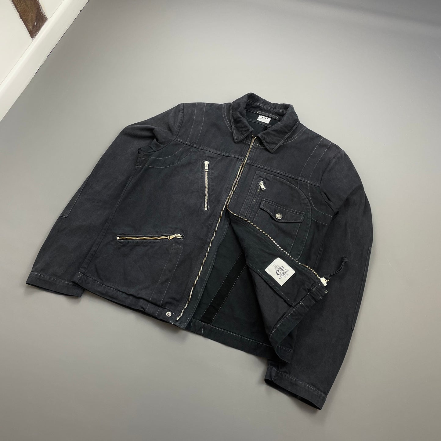 C.P. Company Navy SS06 Denim Contrast Stitch Collared Biker Jacket