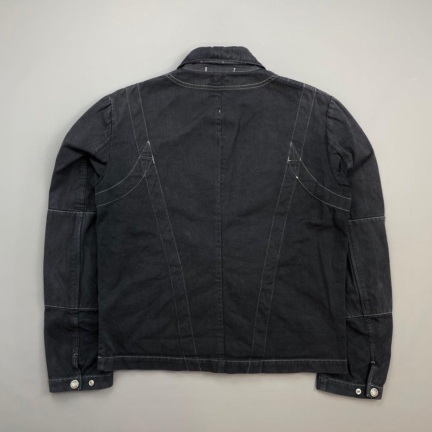 C.P. Company Navy SS06 Denim Contrast Stitch Collared Biker Jacket