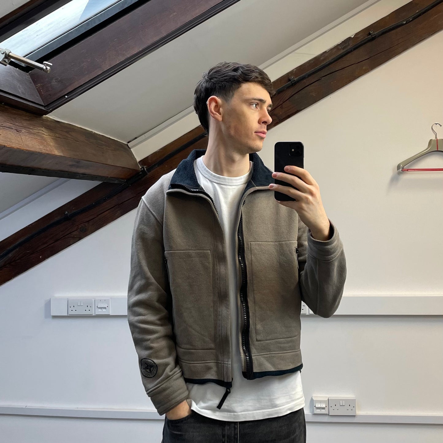 Stone Island Beige AW03 Fleece-Lined Cotton Zip Jacket