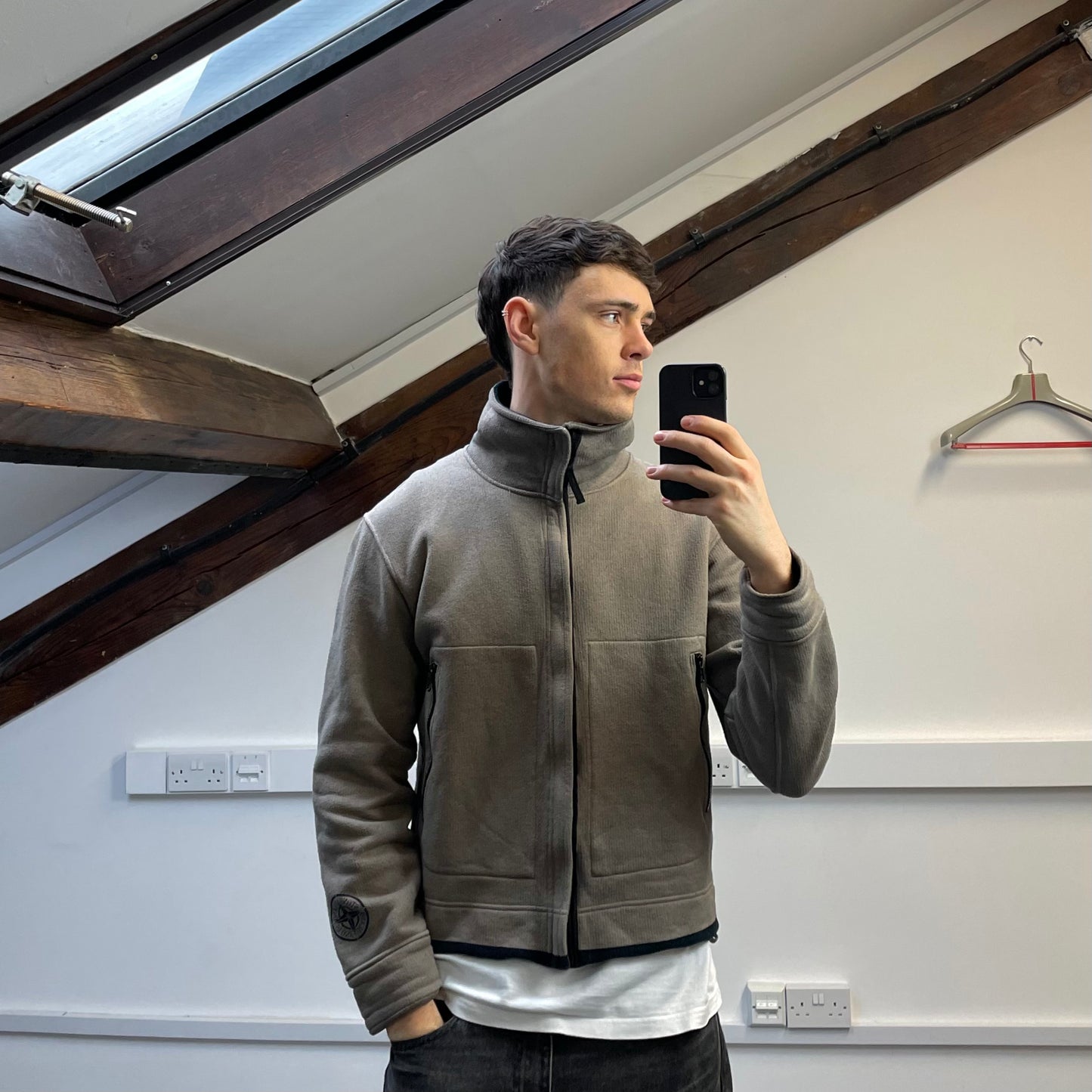 Stone Island Beige AW03 Fleece-Lined Cotton Zip Jacket