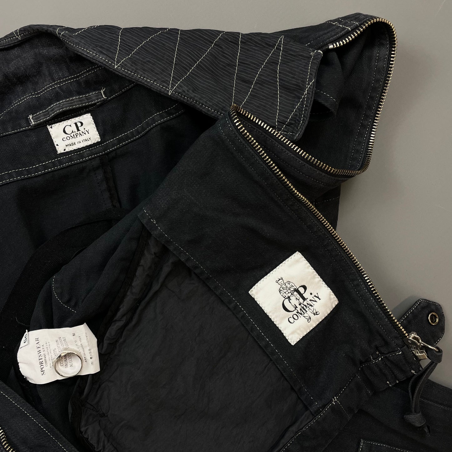 C.P. Company Navy SS06 Denim Contrast Stitch Collared Biker Jacket