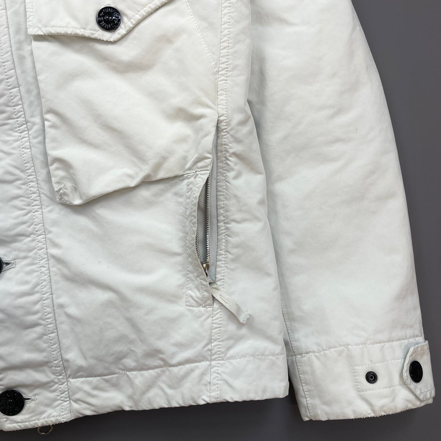 Stone Island White AW17 David-TC Sheep Leather Sheerling Hood Down Puffer Lined Jacket
