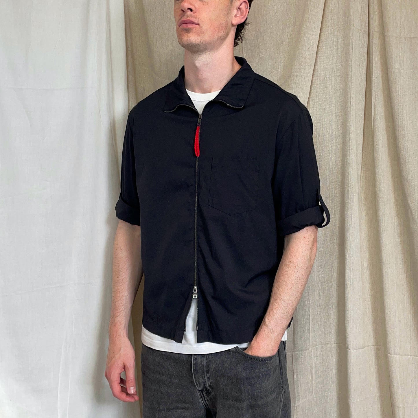 Prada Sport Navy 00s Lightweight Adjustable Sleeve Overshirt Jacket