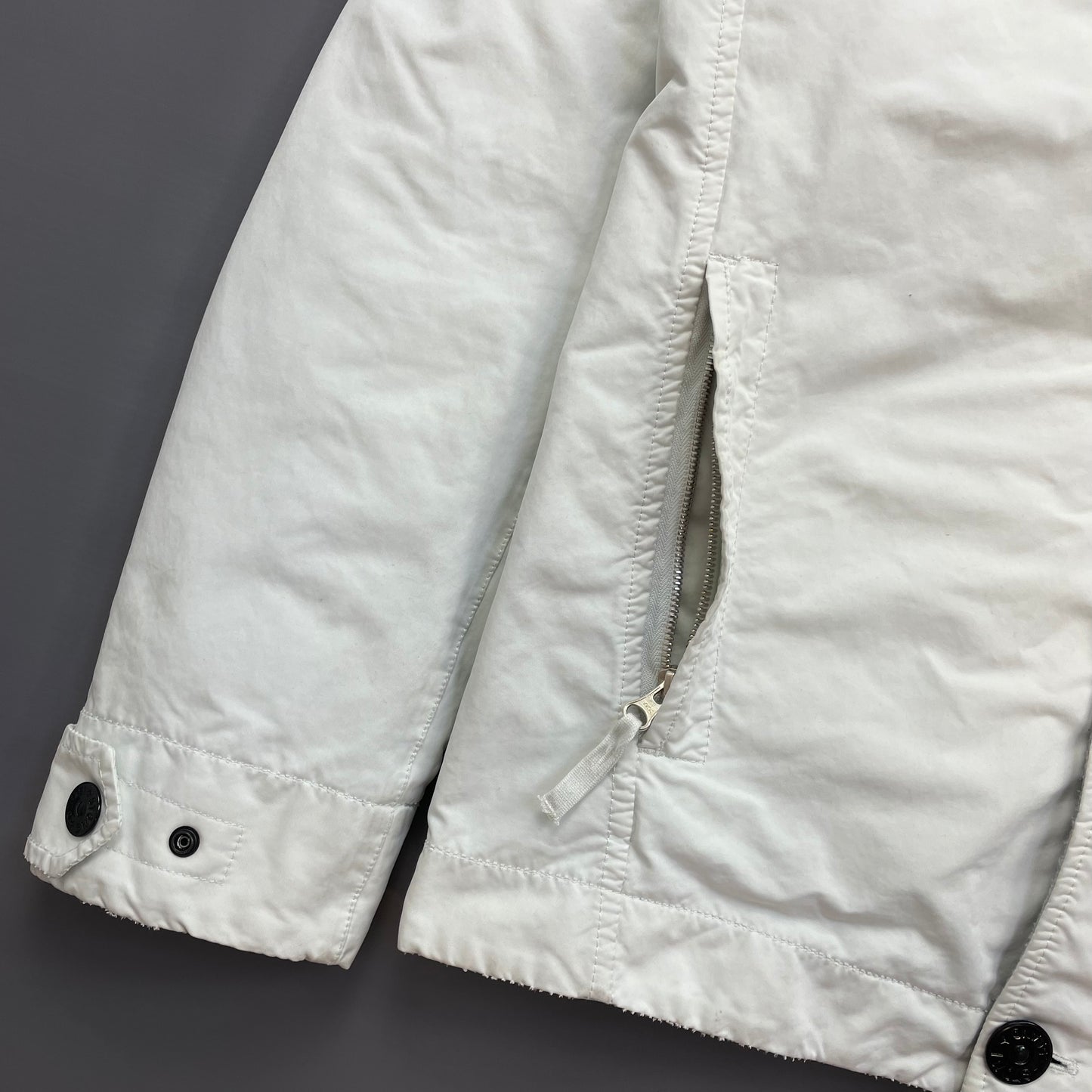 Stone Island White AW17 David-TC Sheep Leather Sheerling Hood Down Puffer Lined Jacket