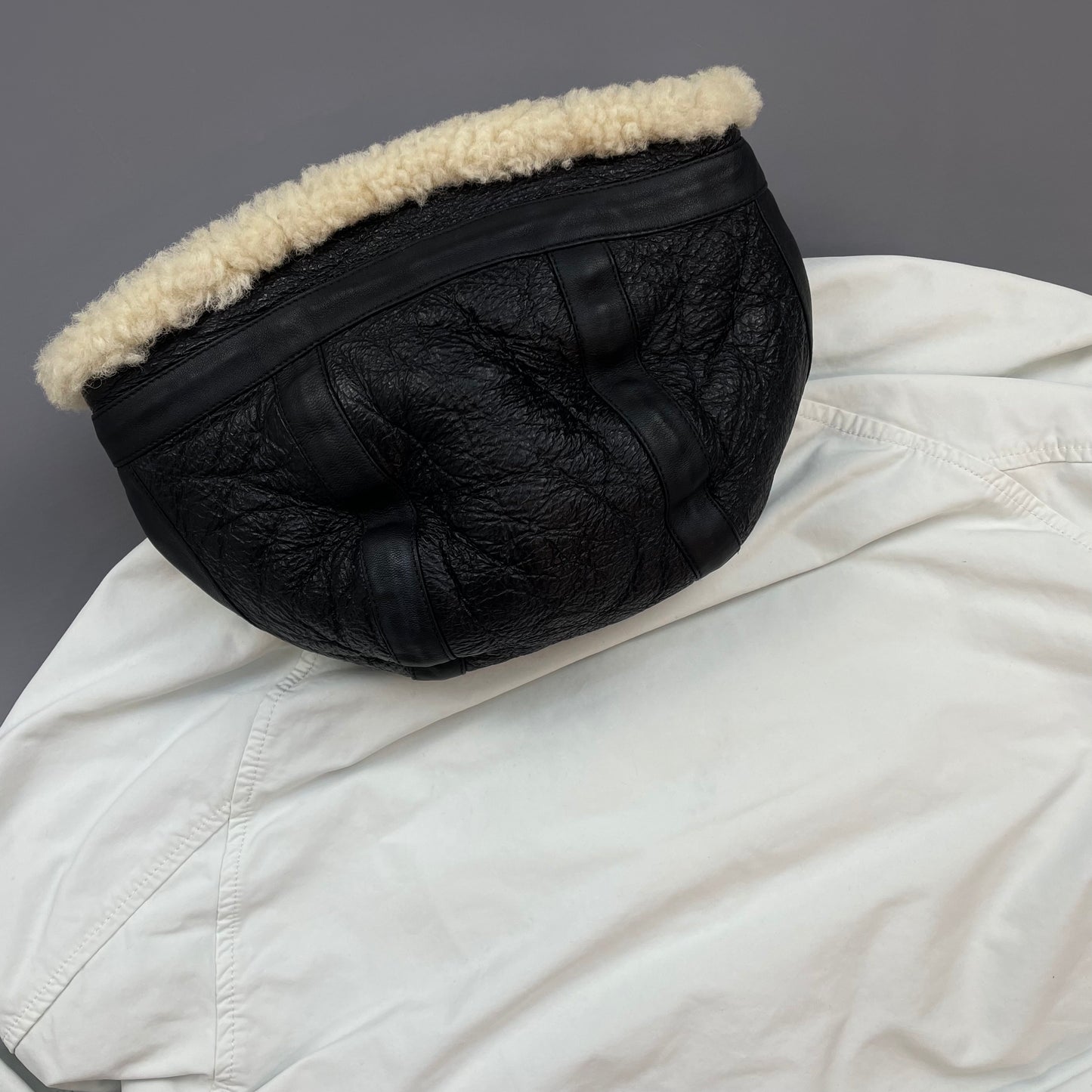 Stone Island White AW17 David-TC Sheep Leather Sheerling Hood Down Puffer Lined Jacket
