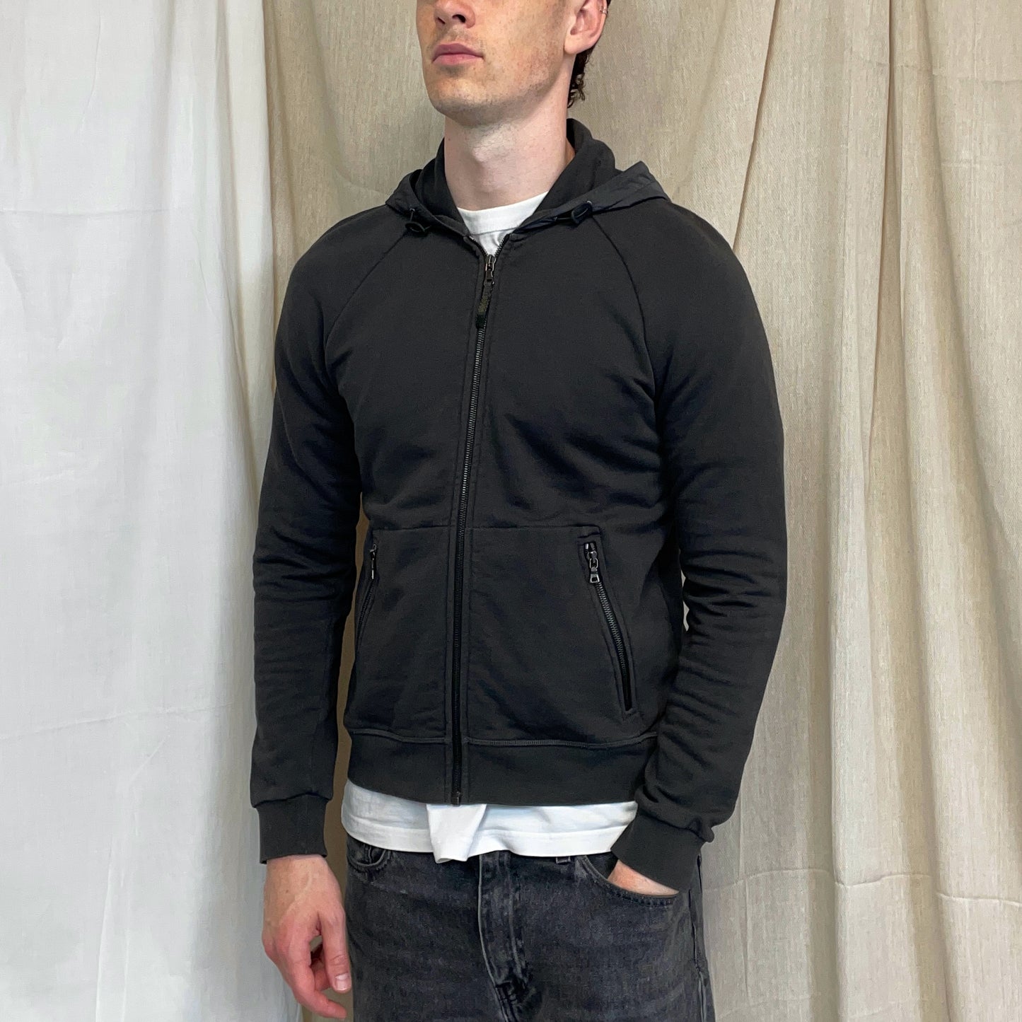 Prada Sport Khaki Grey 2014 Nylon Hood Zip-Through Hoodie