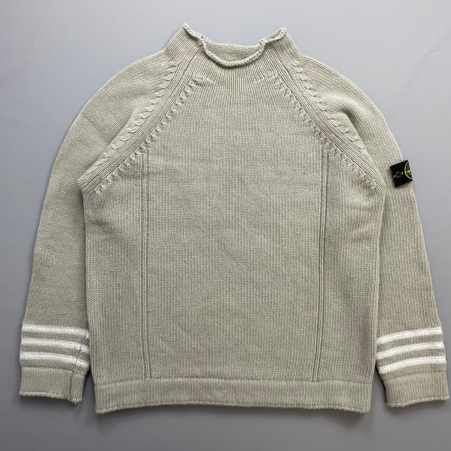 Stone Island Grey AW01 Chunky Wool Knit Mockneck Jumper