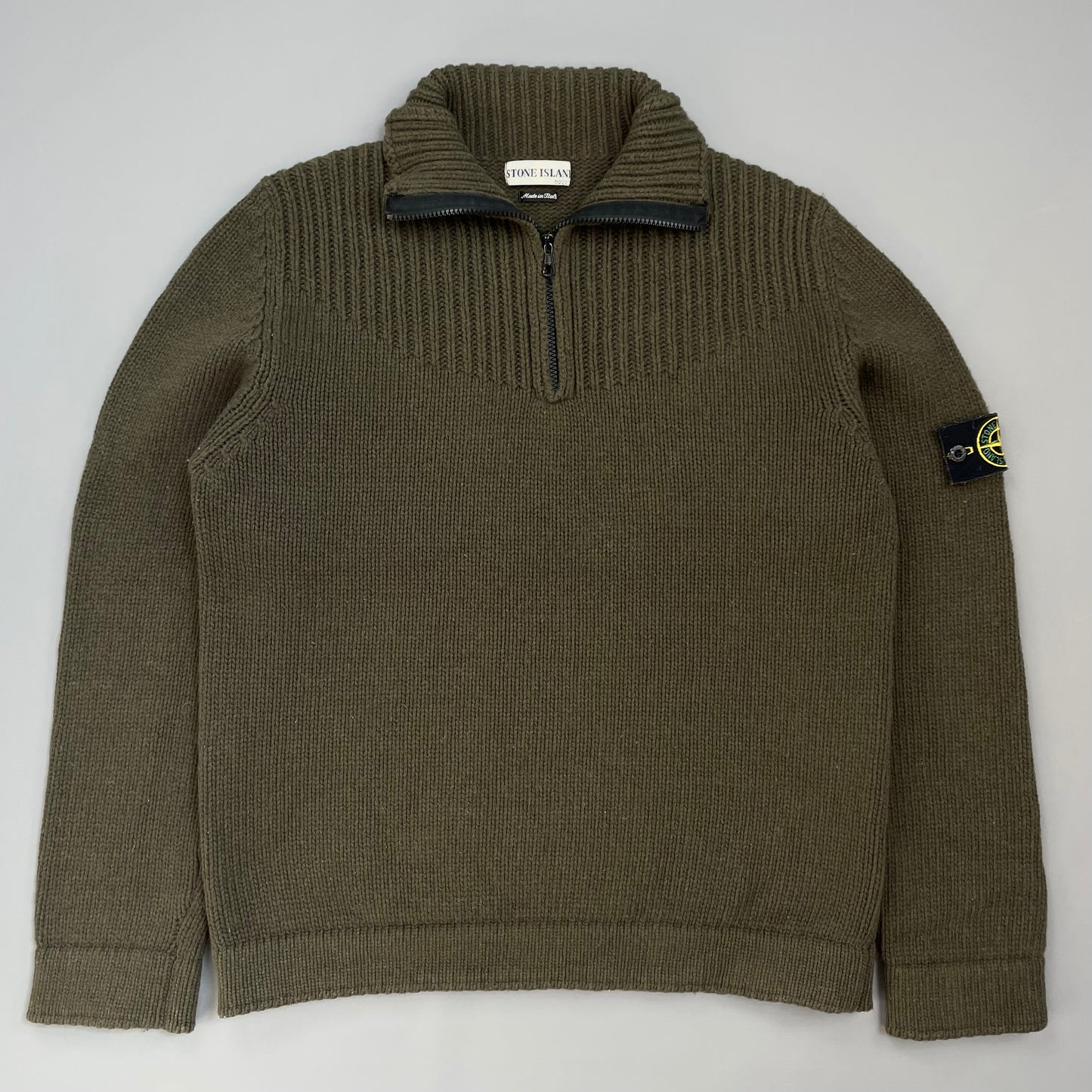 Stone Island Khaki 00s Wool Knit Half-Zip Jumper