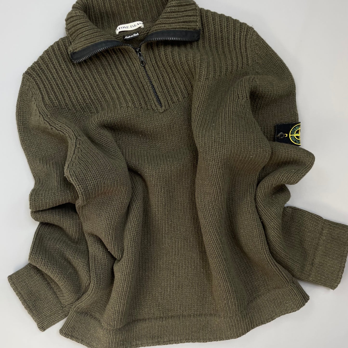 Stone Island Khaki 00s Wool Knit Half-Zip Jumper