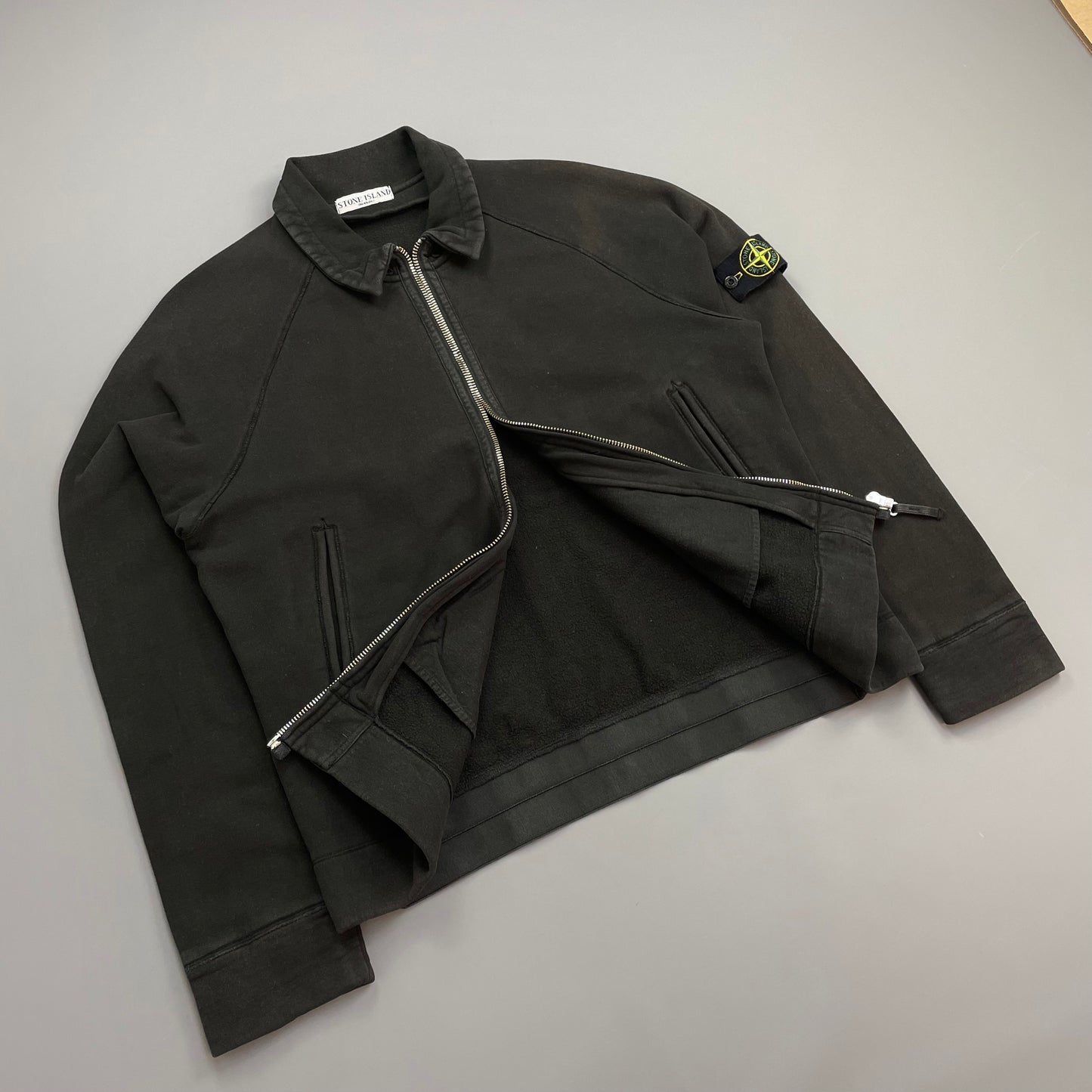 Stone Island Black SS06 Compass Emblem Zip-Through Cotton Jacket