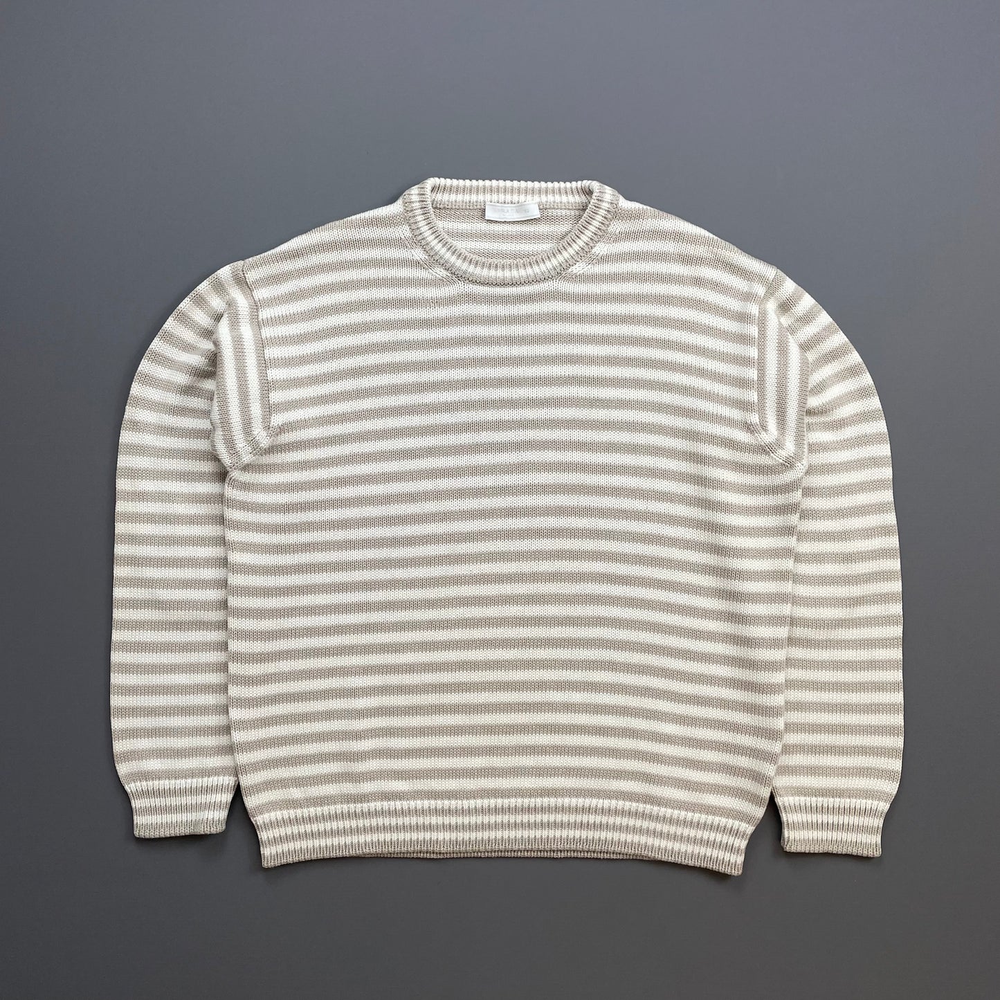 Prada White & Grey 2016 Striped Elbow Panel Knit Jumper