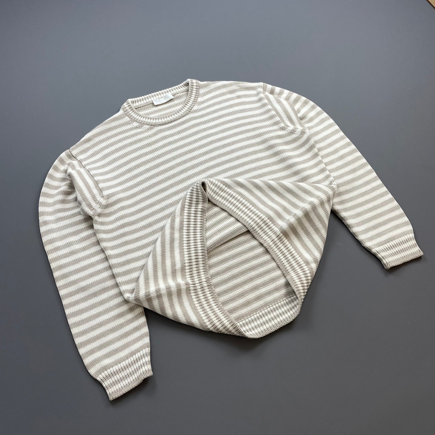 Prada White & Grey 2016 Striped Elbow Panel Knit Jumper