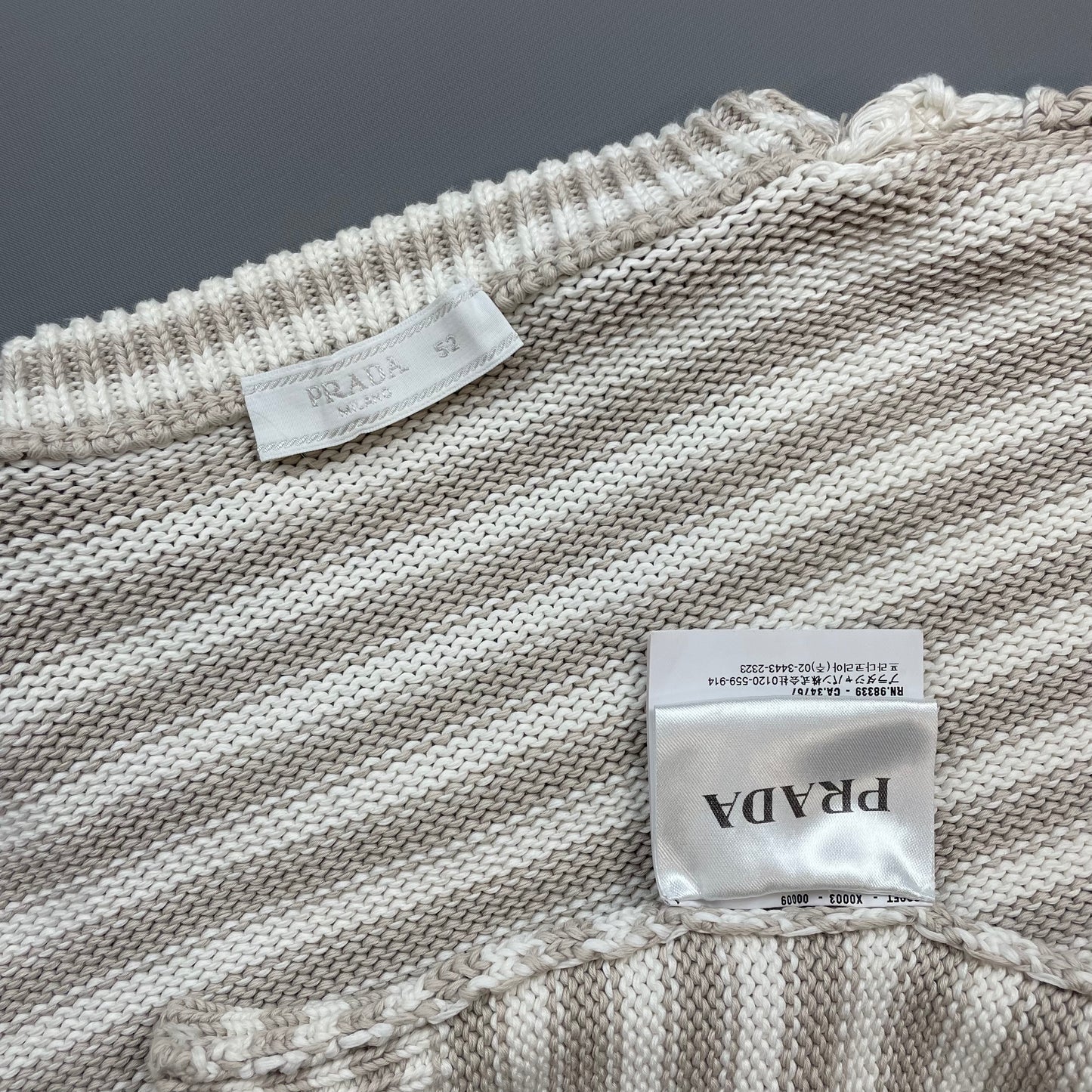 Prada White & Grey 2016 Striped Elbow Panel Knit Jumper