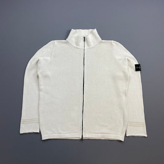 Stone Island White SS01 Two-Way Zip Knit Jumper