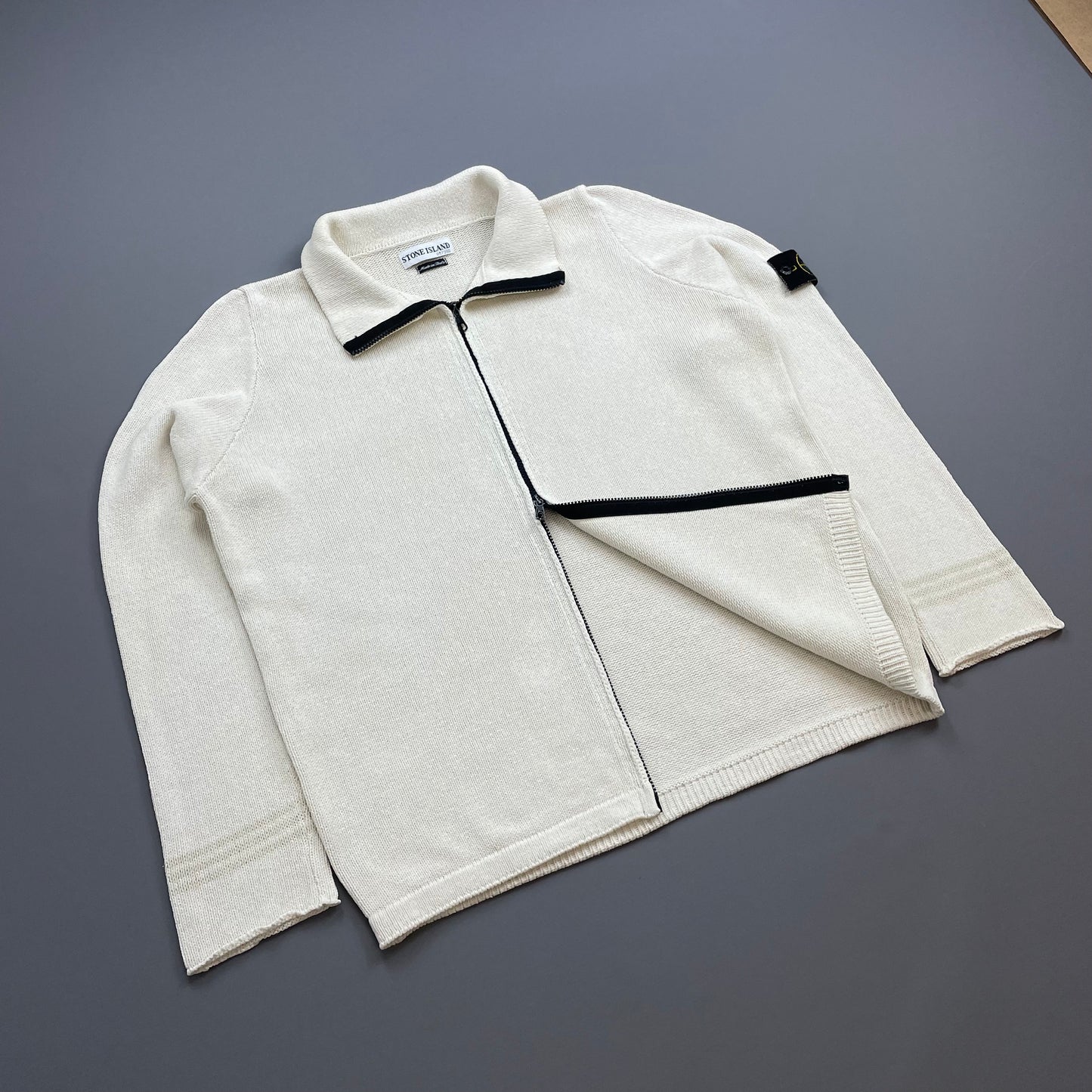 Stone Island White SS01 Two-Way Zip Knit Jumper
