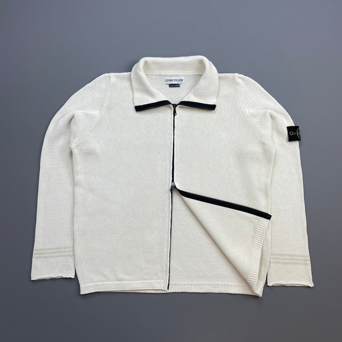 Stone Island White SS01 Two-Way Zip Knit Jumper