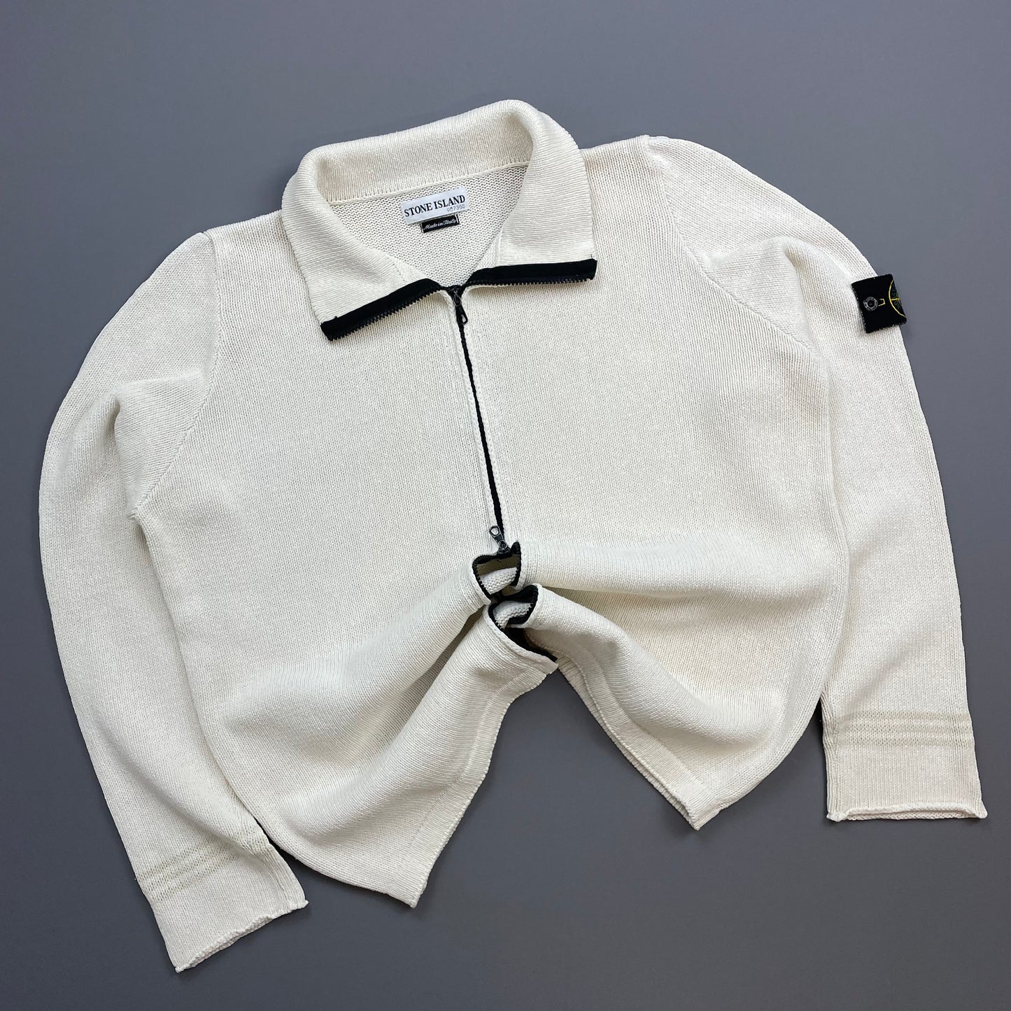 Stone Island White SS01 Two-Way Zip Knit Jumper