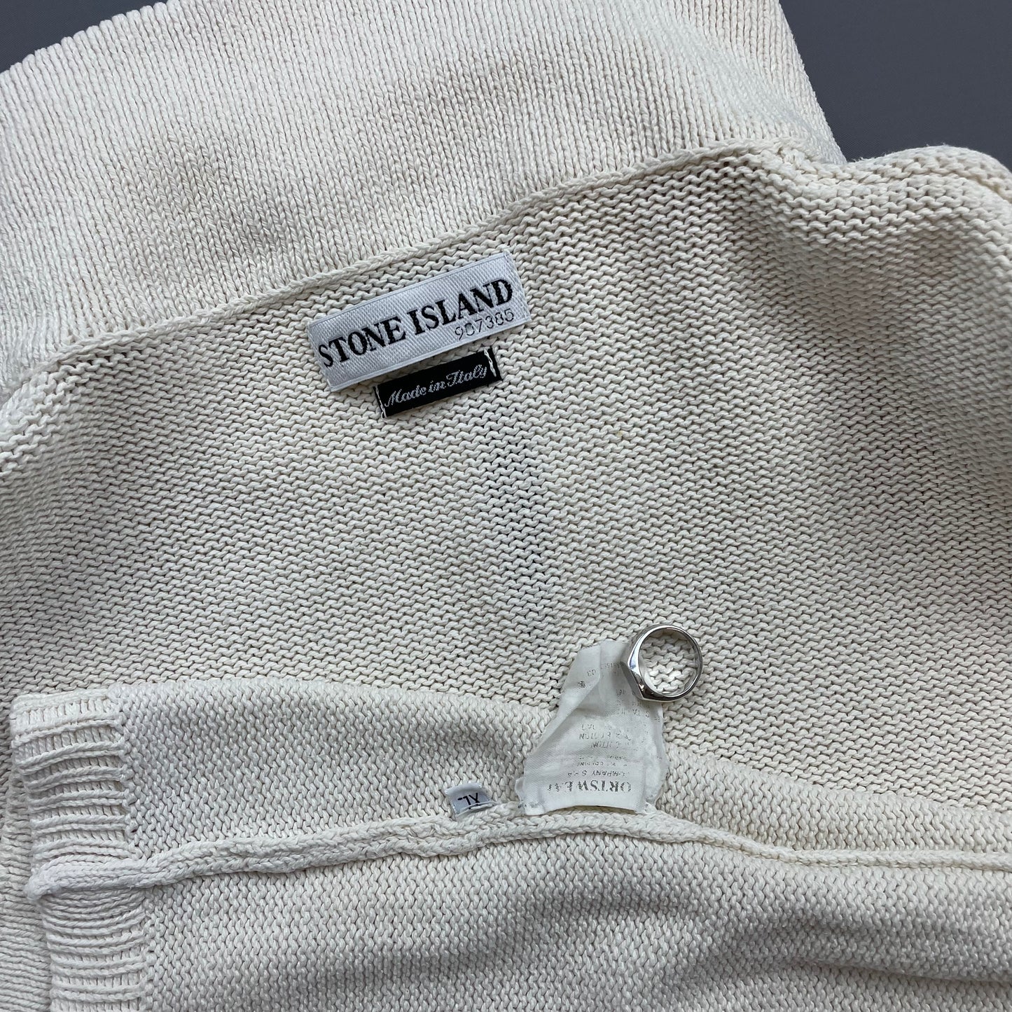 Stone Island White SS01 Two-Way Zip Knit Jumper