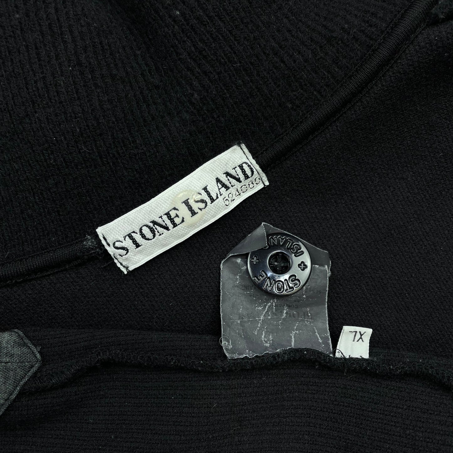 Stone Island Black AW02 Fine-Rib Grey Accent Button Collar Wool Knit Jumper
