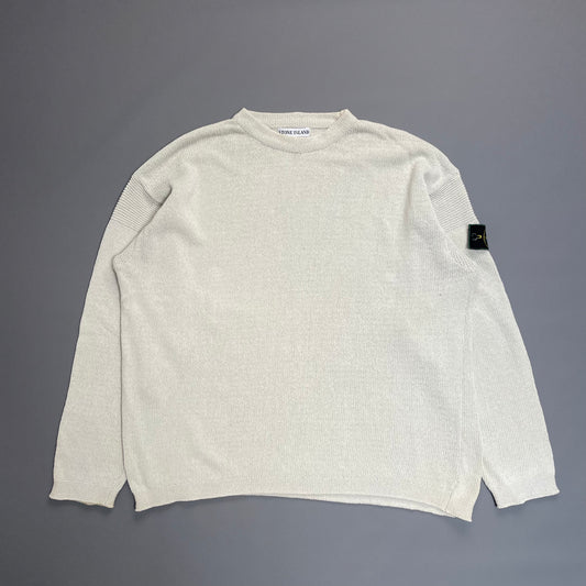 Stone Island SS96 Cream Knit Jumper with Green Edge Badge