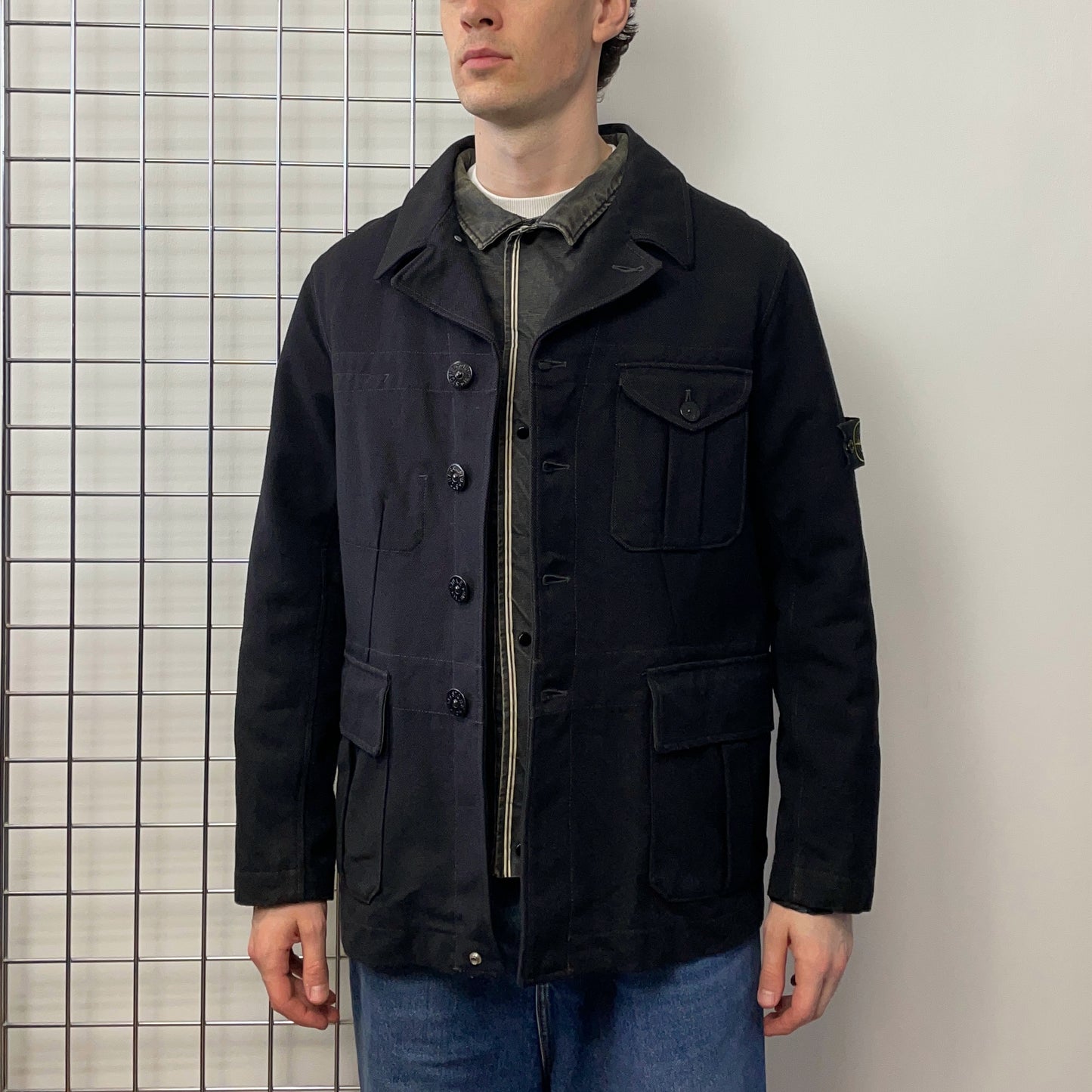 Stone Island Black/Navy Grey AW06 Wool & Nylon Canvas Dutch Rope Liner Field Jacket