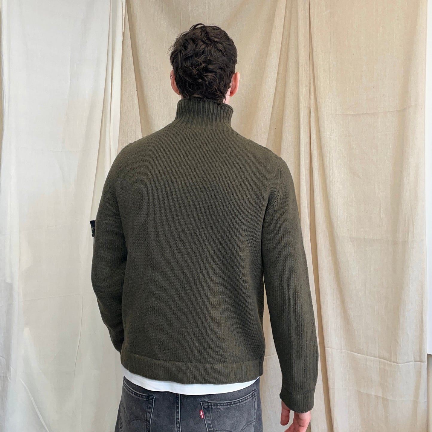 Stone Island Khaki 00s Wool Knit Half-Zip Jumper
