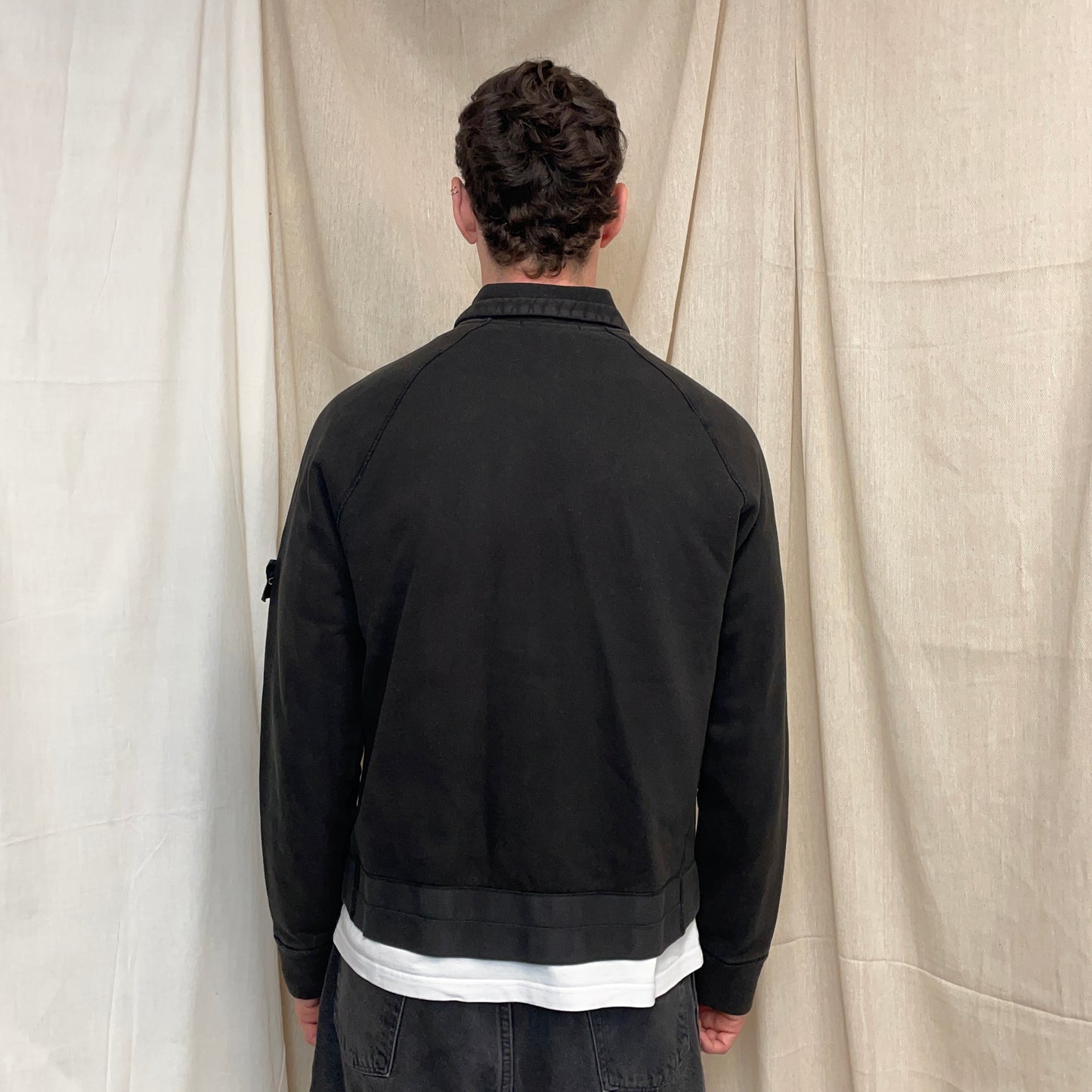 Stone Island Black SS06 Compass Emblem Zip-Through Cotton Jacket