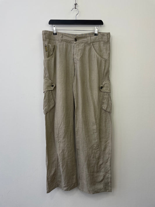 Armani Jeans 00s Twist Seam Linen Cargo Trousers