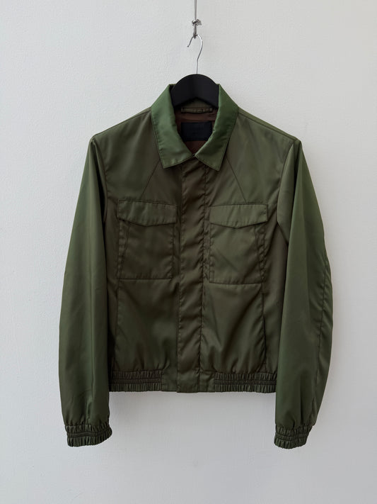 Prada Green Iridescent Zip Up Bomber Jacket