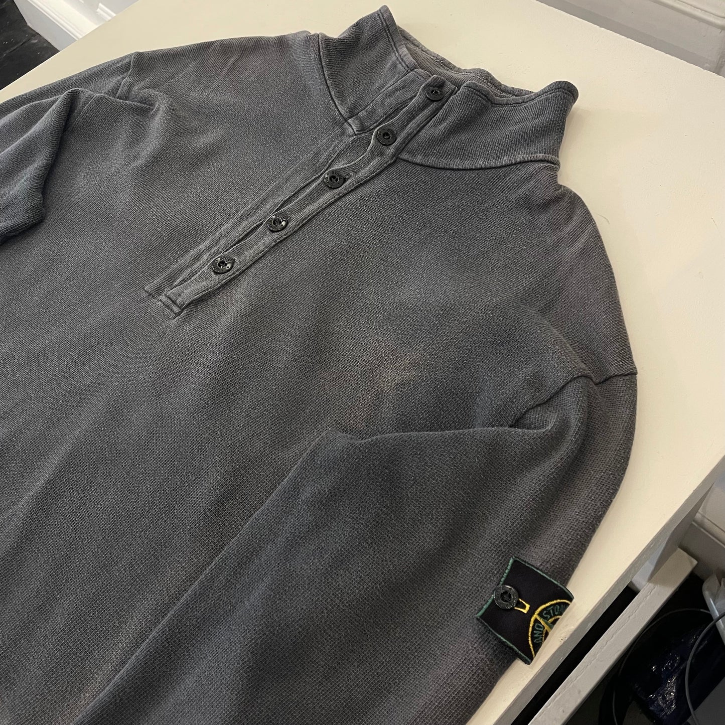 Stone Island Grey AW99 Button Collar Jumper