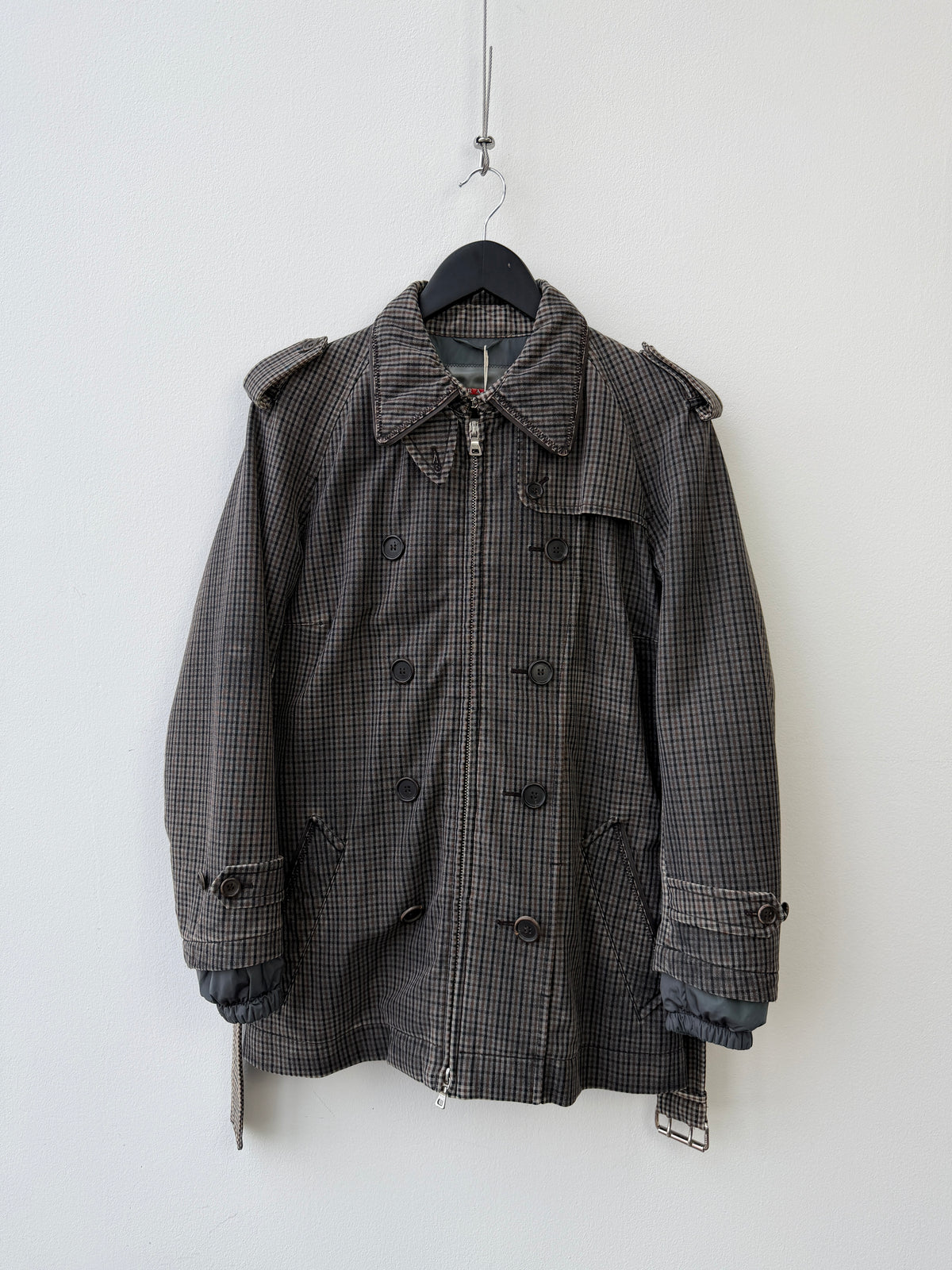 Prada Sport Grey & Brown 00s Belted Plaid Jacket