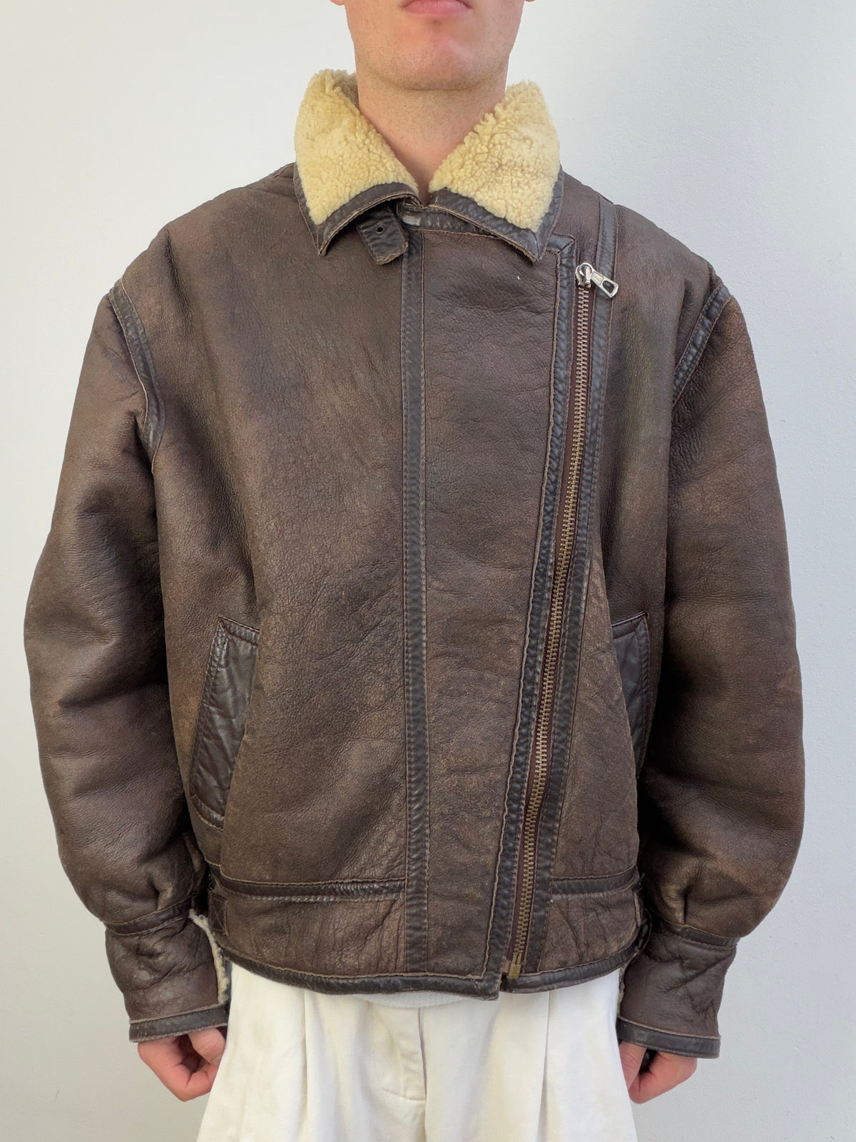 1990s Sheepskin Aviator Leather Flight Jacket