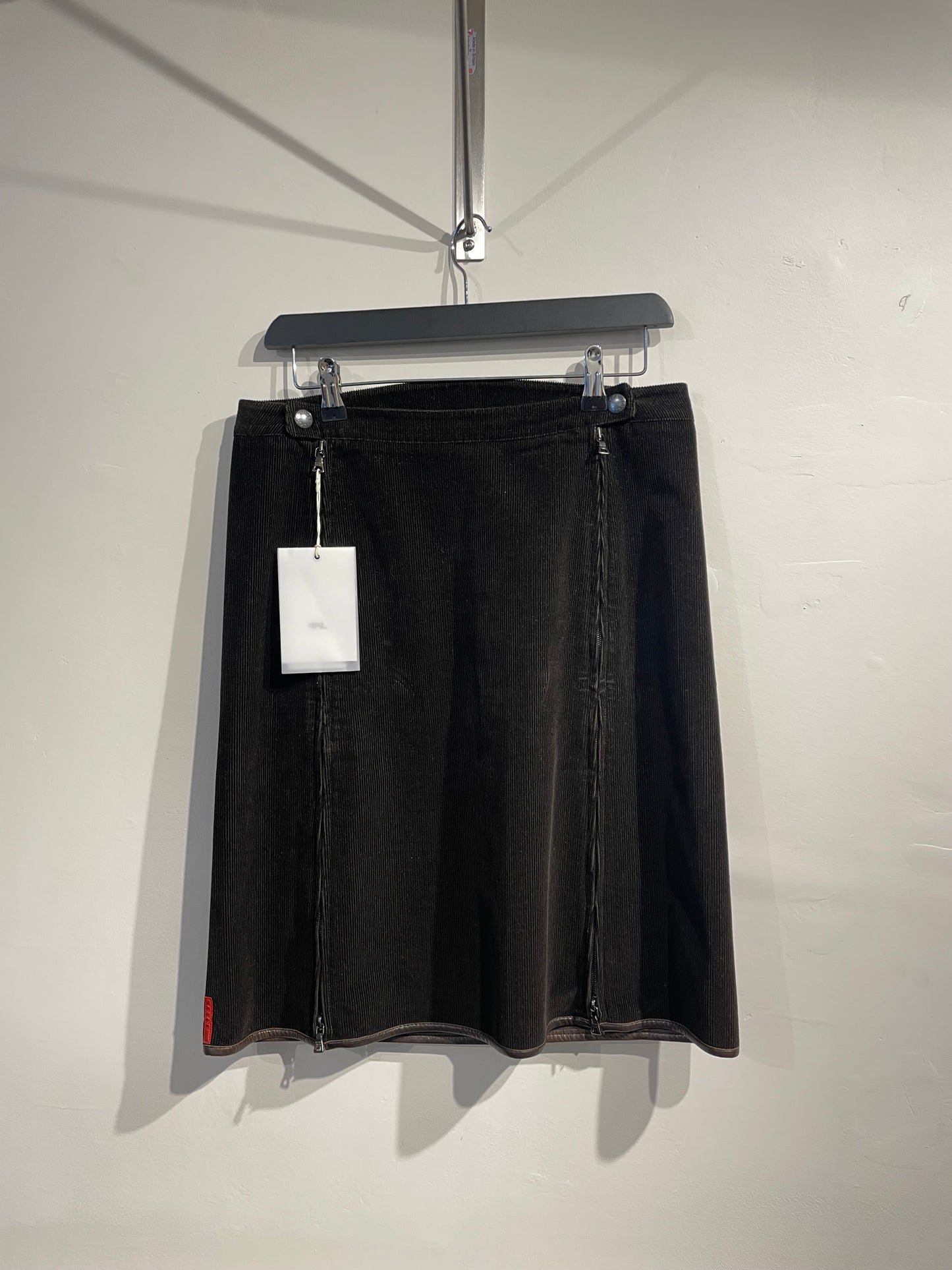 Prada Sport Brown 00s Corduroy & Leather Skirt