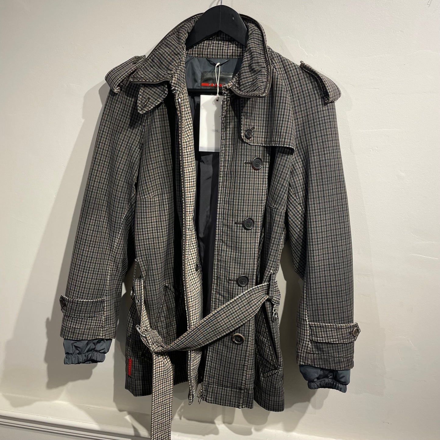 Prada Sport Grey & Brown 00s Belted Plaid Jacket