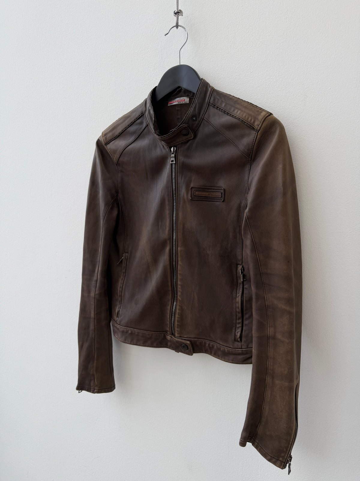Prada Sport Brown Leather Motorcycle Jacket