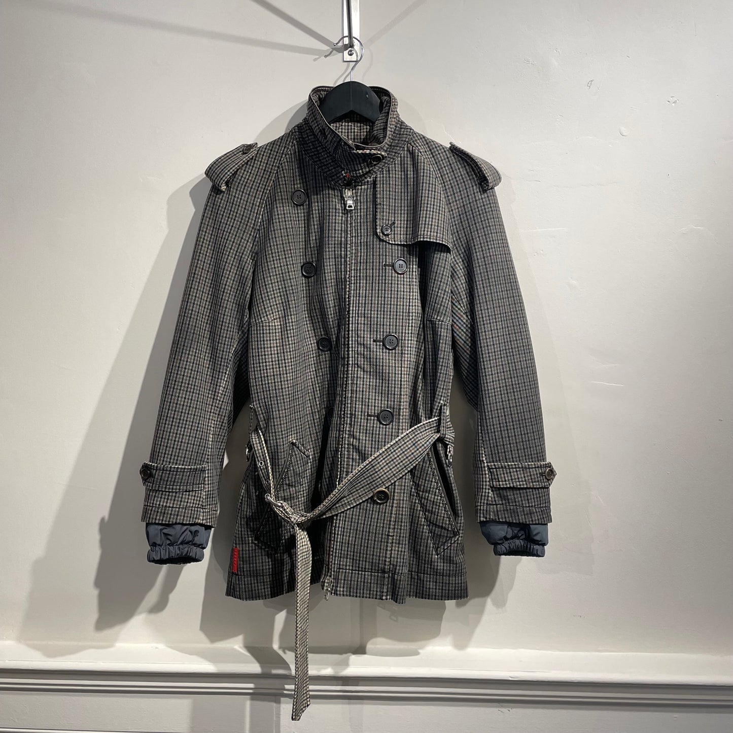 Prada Sport Grey & Brown 00s Belted Plaid Jacket