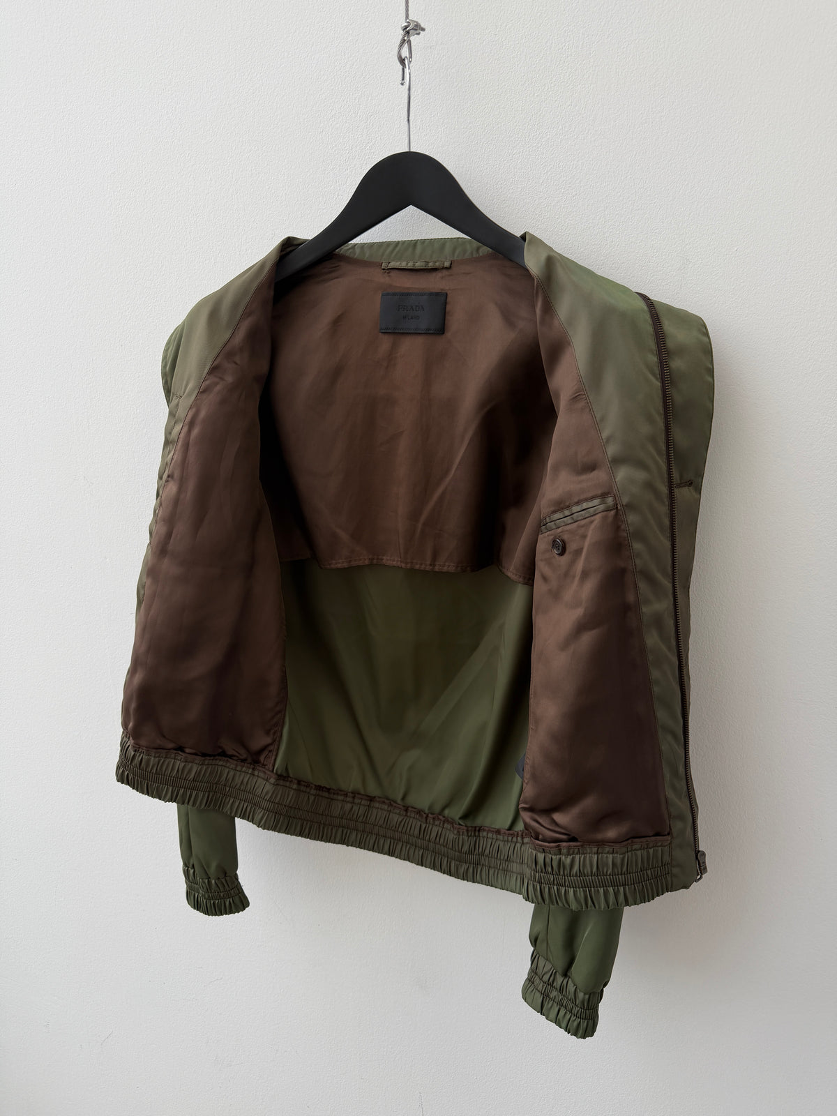 Prada Green Iridescent Zip Up Bomber Jacket