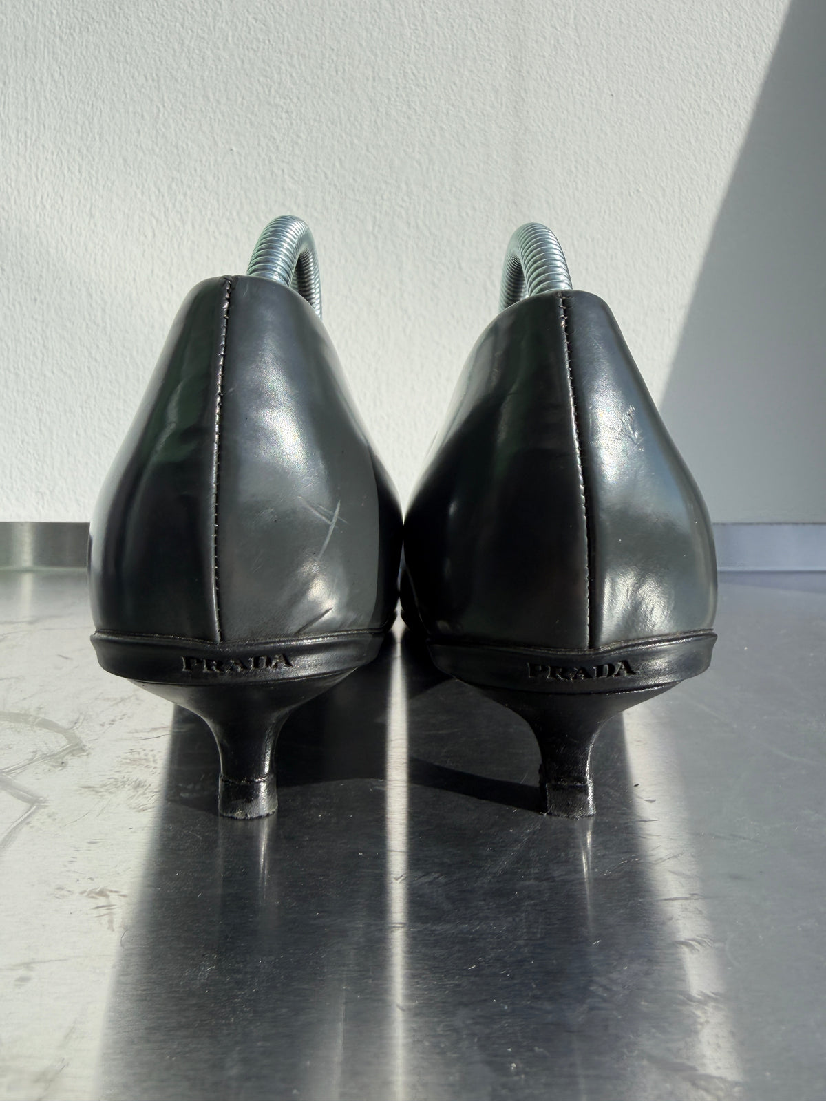 Prada 90s Leather Square Toe Mary Jane Kitten Heels